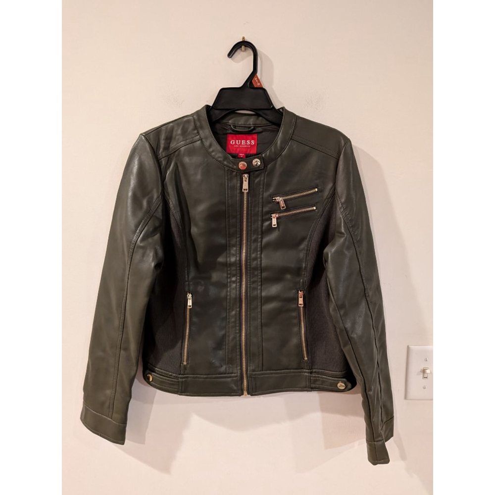 Women's Guess Faux Leather Jacket Green Size M - Picture 4 of 15